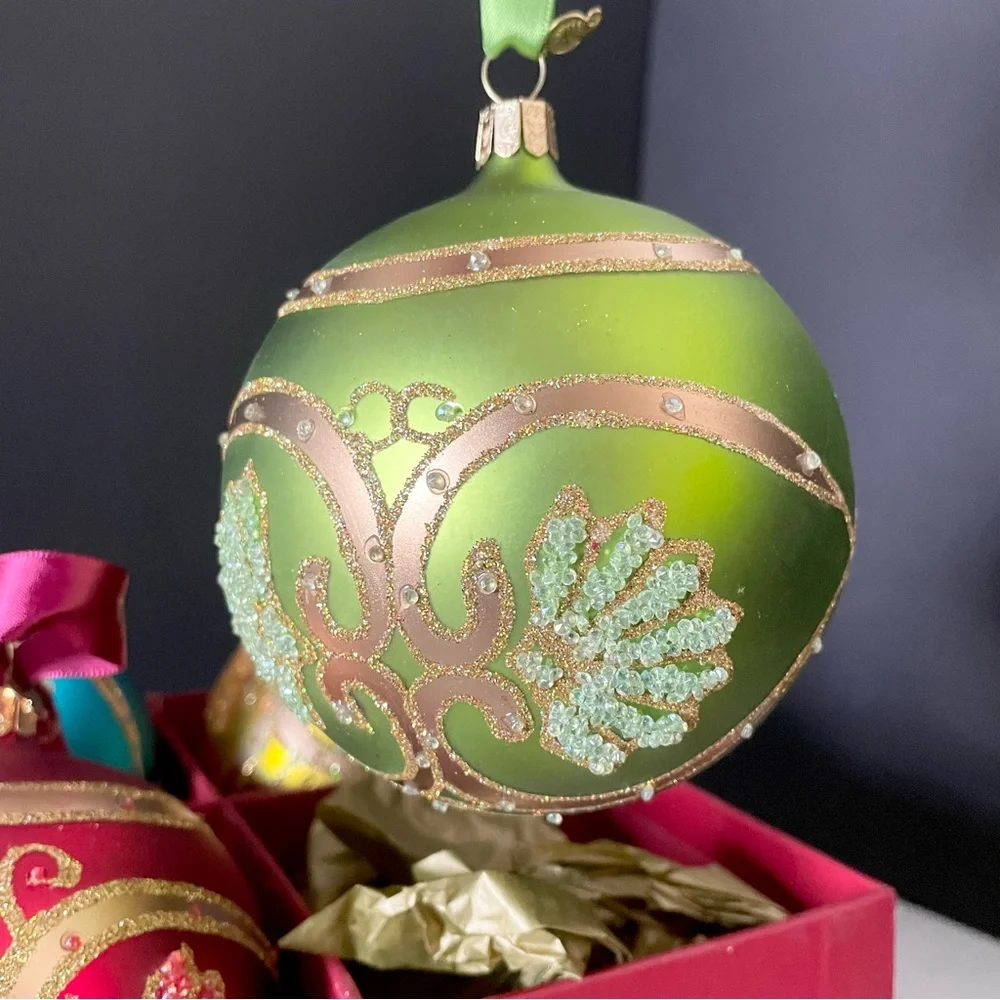 SET of 4 Paisley Ball Heirloom Ornaments - North Pole Collection - by Waterford